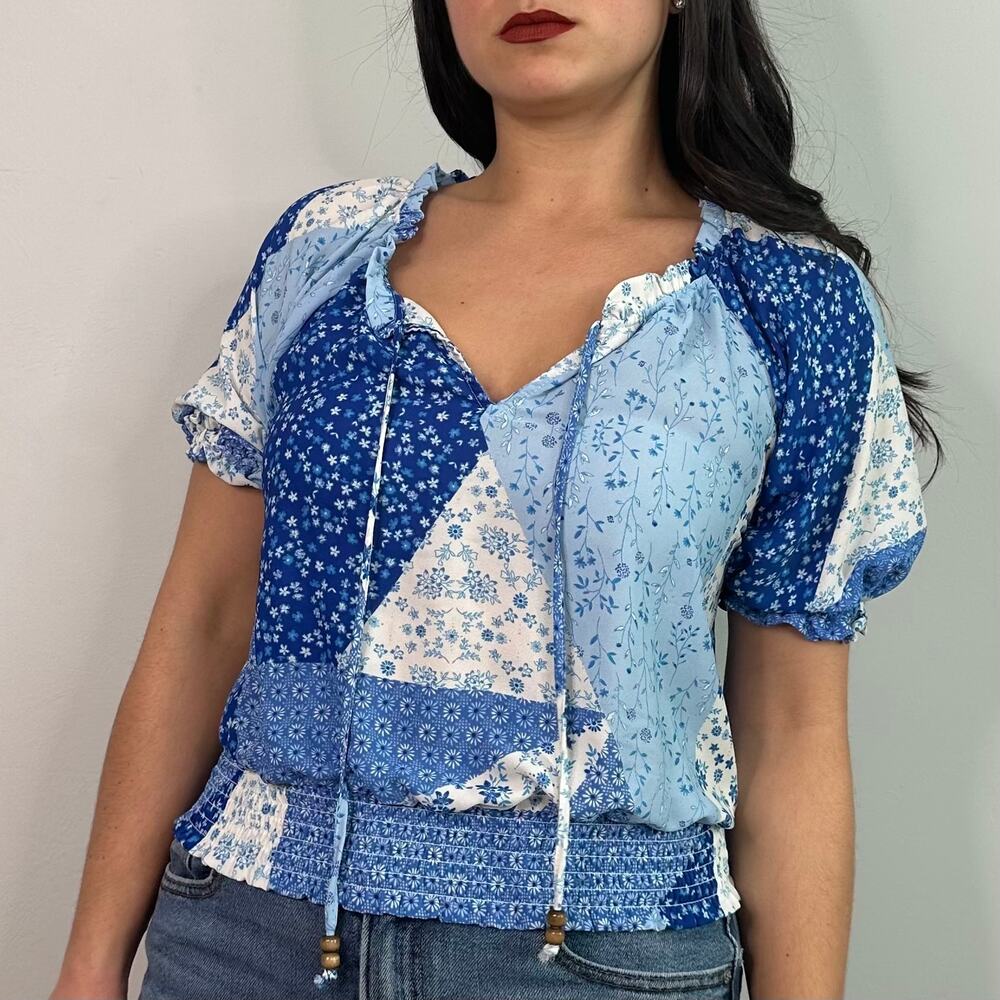 Rose + Olive Blue Floral Patchwork Lightweight Pu… - image 1